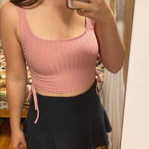 Blush Ribbed Tank Top with Side Ties Pink Bow Crop Top Going Out Top Beach Small